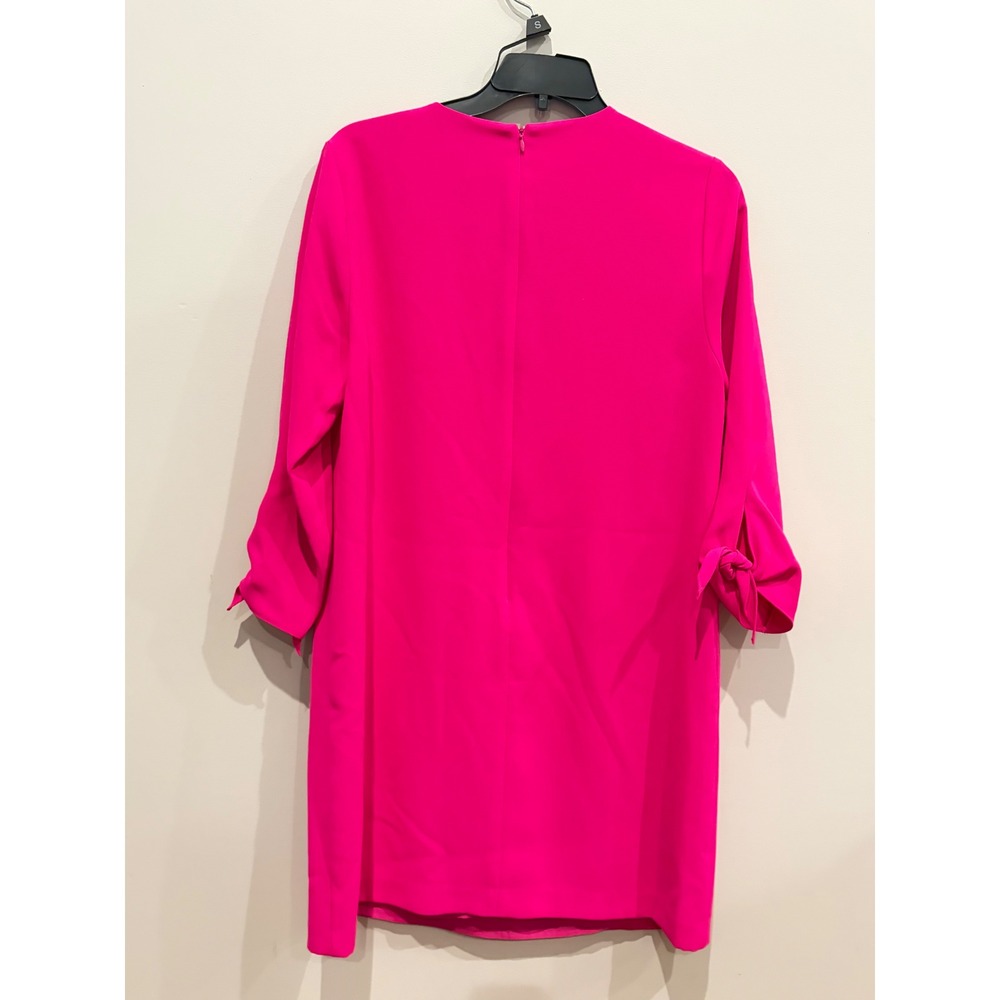 CeCe Hot Pink Tie Cuff Shift Dress Size 8 3/4 Sleeve Round Neck Mini - Picture 4 of 4